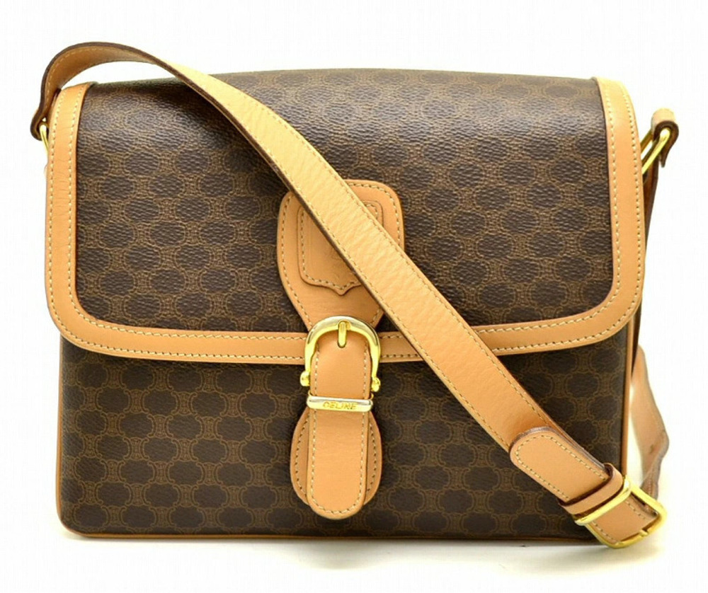 Celine Macadam Crossbody Bag leather dark brown